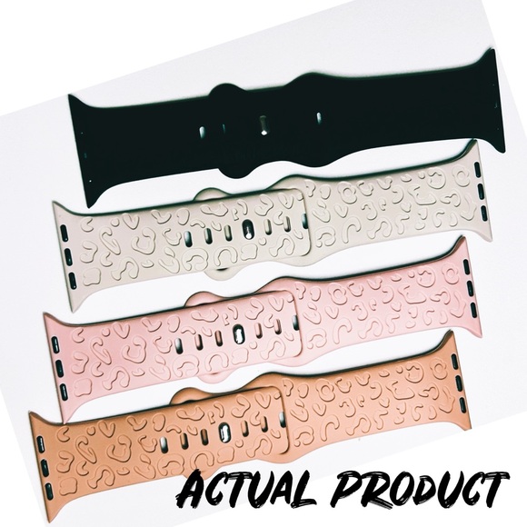 Set Of 4 Leopard pattern engraved silicone bands compatible with Apple Watch - Picture 3 of 8